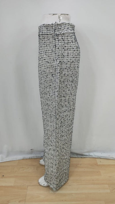Kadın Yüksek Bel Paçaya Doğru Geniş Dokuma Pantolon, 30388