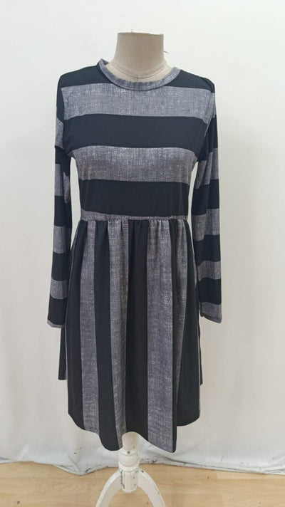 Rochie mini Supreme pentru femei, cu mânecă lungă, guler rotund și detalii cu dungi, 31808