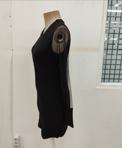 Rochie mini din corset pentru femei cu mâneci lungi, gât V, detalii de tul, 37576