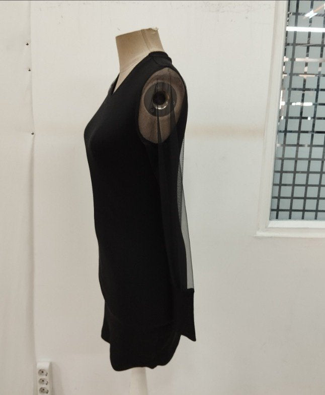 Rochie mini din corset pentru femei cu mâneci lungi, gât V, detalii de tul, 37576