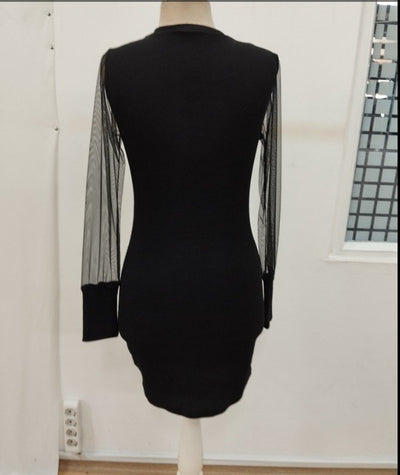 Rochie mini din corset pentru femei cu mâneci lungi, gât V, detalii de tul, 37576
