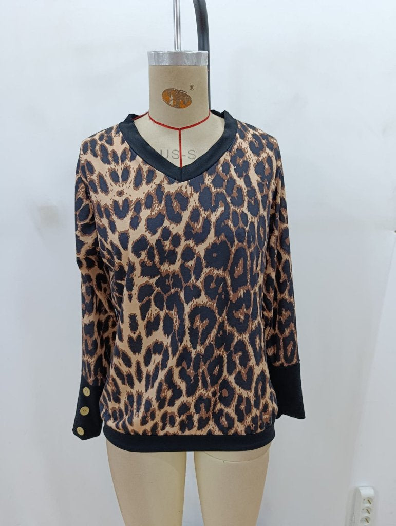 Bluza din bumbac premium pentru femei cu mâneci lungi, gât V, model, 37546