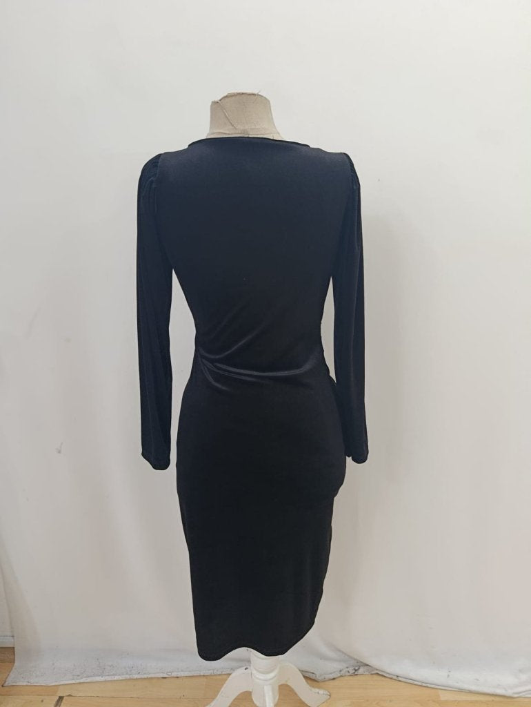 Rochie Midi de Damă din Catifea, cu Mânecă Lungă, Guler Petrecut și Detaliu Drapat pe Lateral, 29209