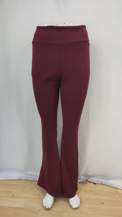 Pantaloni damă tip colanți, din neopren, cu talie înaltă, croială evazată și bandă decorativă laterală, 29805