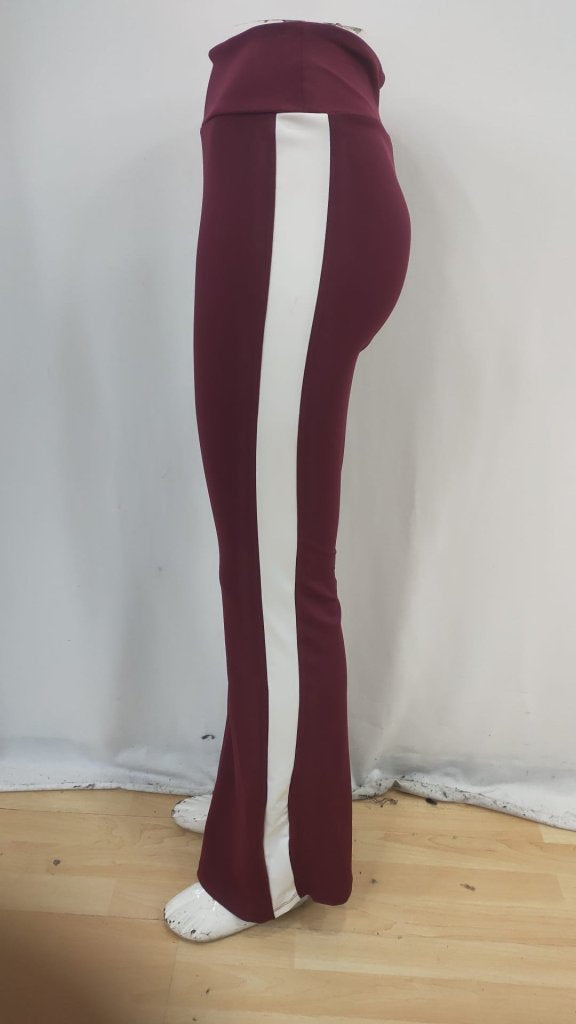 Pantaloni damă tip colanți, din neopren, cu talie înaltă, croială evazată și bandă decorativă laterală, 29805