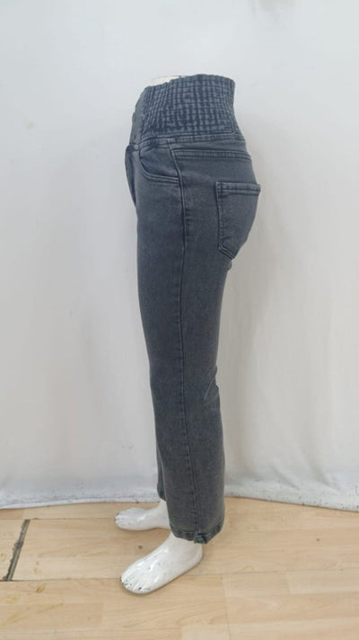 Kadın Yüksek Bel Yanları Lastik önü Düğmeli Kot Pantolon, 31782