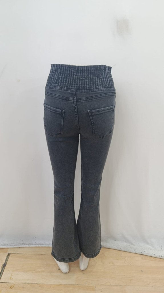 Kadın Yüksek Bel Yanları Lastik önü Düğmeli Kot Pantolon, 31782