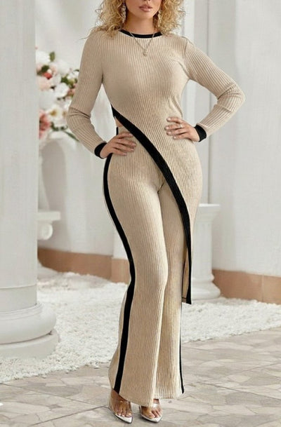 Bluză pentru femei cu mânecă lungă, guler rotund, croială asimetrică, material periat și corset, set din două piese, 31664