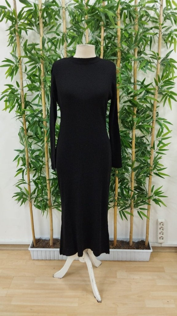 Rochie midi tricotată pentru femei, cu mânecă lungă, guler semi-lung, cu detaliu pentru fereastră la spate și închidere cu șireturi, 28513