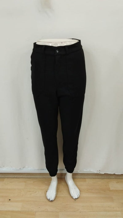 Pantaloni din crepă importată cu talie înaltă, buzunare, crac cu elastic, 28538