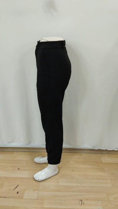 Pantaloni din crepă importată cu talie înaltă, buzunare, crac cu elastic, 28538