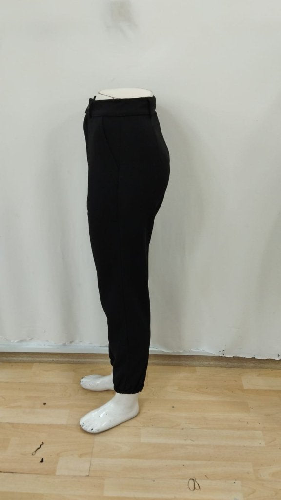 Pantaloni din crepă importată cu talie înaltă, buzunare, crac cu elastic, 28538