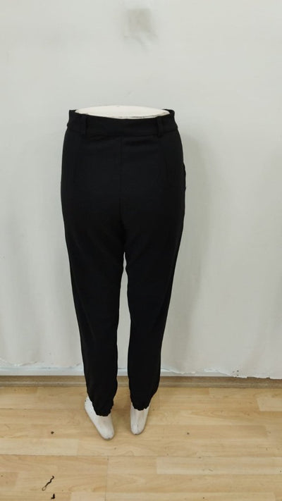 Pantaloni din crepă importată cu talie înaltă, buzunare, crac cu elastic, 28538