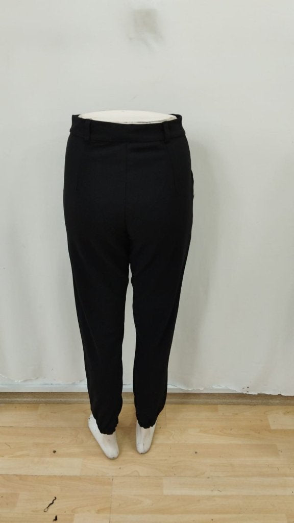Pantaloni din crepă importată cu talie înaltă, buzunare, crac cu elastic, 28538