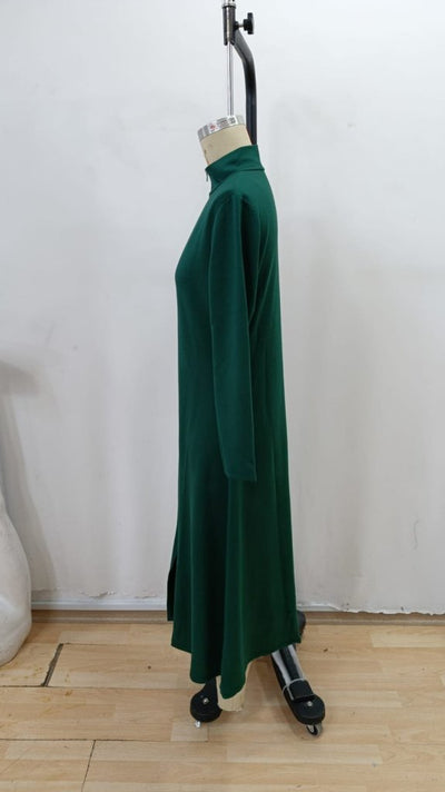 Rochie lungă de damă cu mâneci lungi, cu fermoar frontal, din crep importat, 29064