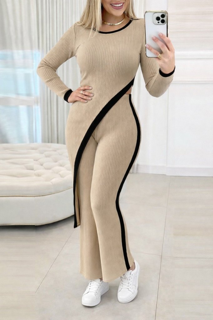 Bluză pentru femei cu mânecă lungă, guler rotund, croială asimetrică, material periat și corset, set din două piese, 31664