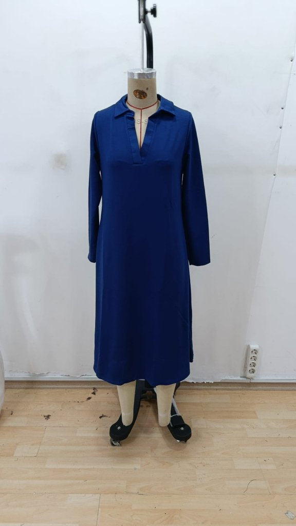 Rochie midi din viscozã doi fir cu mâneci lungi și gât rotund pentru femei, 28778