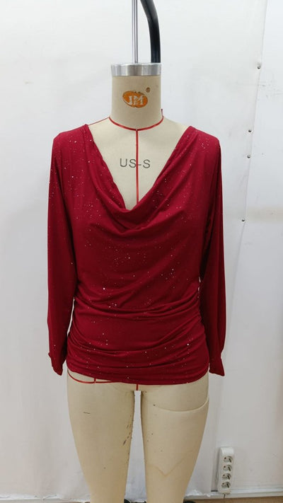 Bluza din bumbac pentru femei cu mâneci lungi, gât Degaje, detalii pietre, 37542