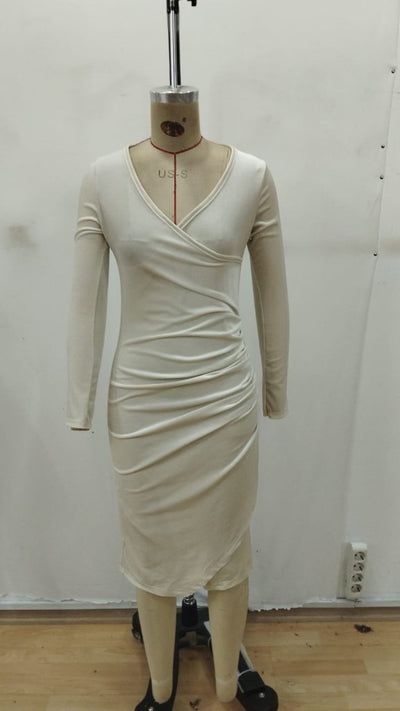 Rochie midi din catifea pentru femei, cu mânecă lungă, decolteu înfășurat, cu încrețituri laterale în față și detaliu încrucișat, 31160