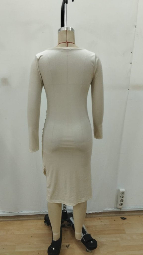Rochie midi din catifea pentru femei, cu mânecă lungă, decolteu înfășurat, cu încrețituri laterale în față și detaliu încrucișat, 31160