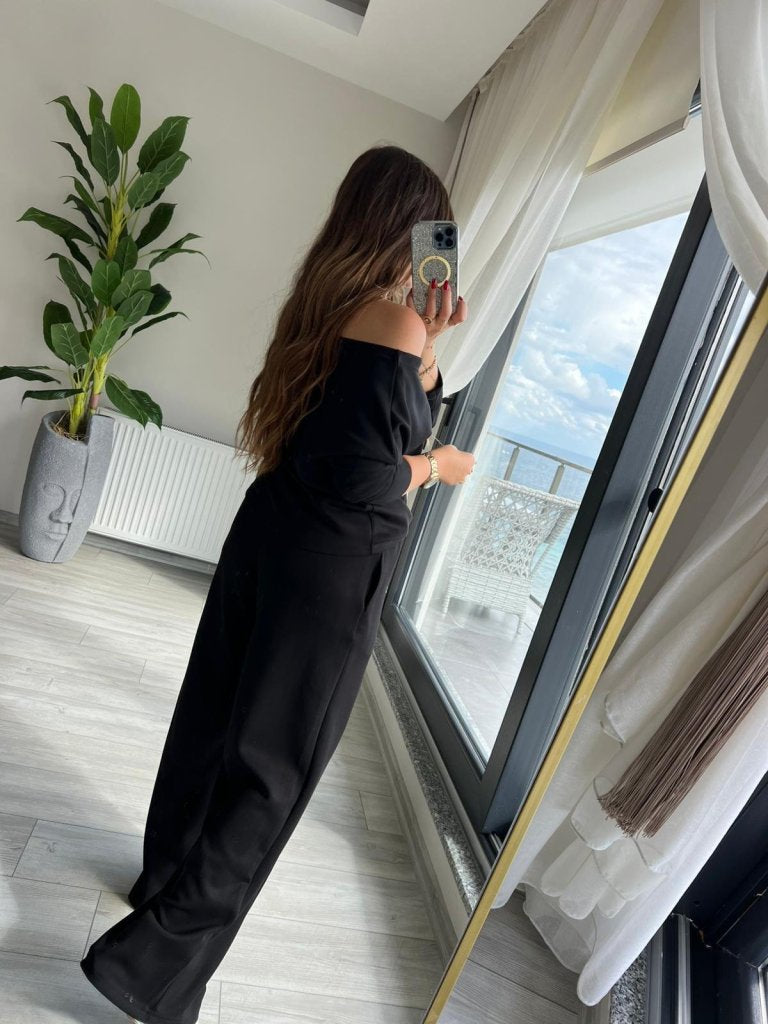 Kadın Uzun Kollu Tek Omuzdan Açık Modal Bluz Ve Pantolon Ikili Takım, 30059