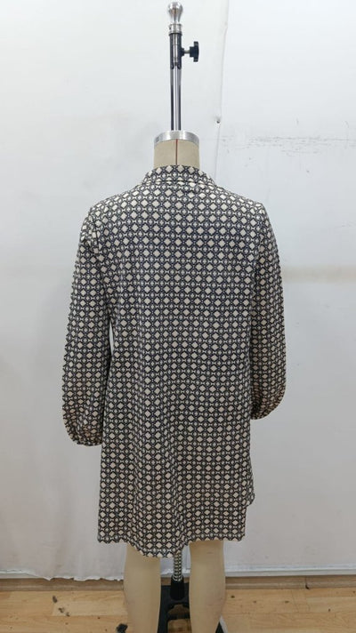 Kadın Uzun Kollu Yakalı Desenli Mini Modal Elbise , 32382