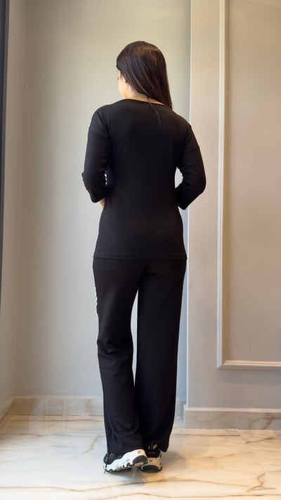 Kadın Uzun Kollu Truvakar Kol Tek Omuz çapraz şerit Detaylı Ribanalı Viskon Iki Iplik Bluz Ve Pantolon Ikili Takım , 29197