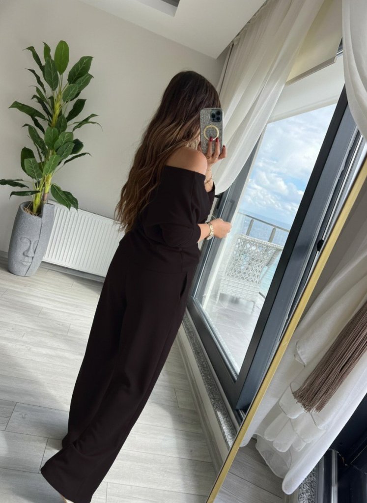 Kadın Uzun Kollu Tek Omuzdan Açık Modal Bluz Ve Pantolon Ikili Takım, 30057