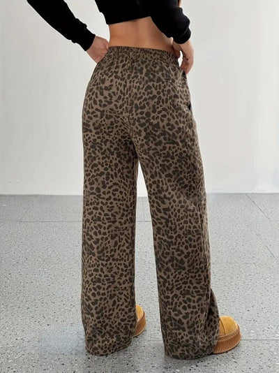 Pantaloni damă cu două fire, croi larg, elastic și șnur, talie înaltă, 34809
