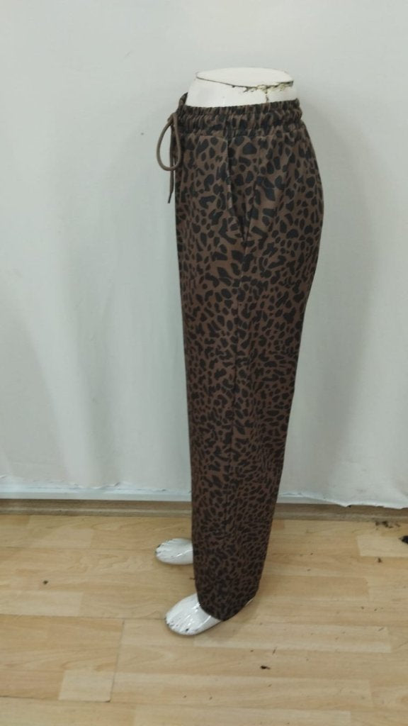Pantaloni damă cu două fire, croi larg, elastic și șnur, talie înaltă, 34809