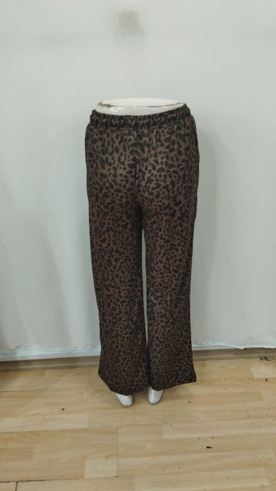 Pantaloni damă cu două fire, croi larg, elastic și șnur, talie înaltă, 34809