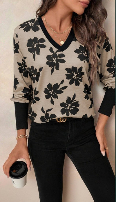 Bluza din bumbac premium pentru femei cu mâneci lungi, gât V, model, 37545