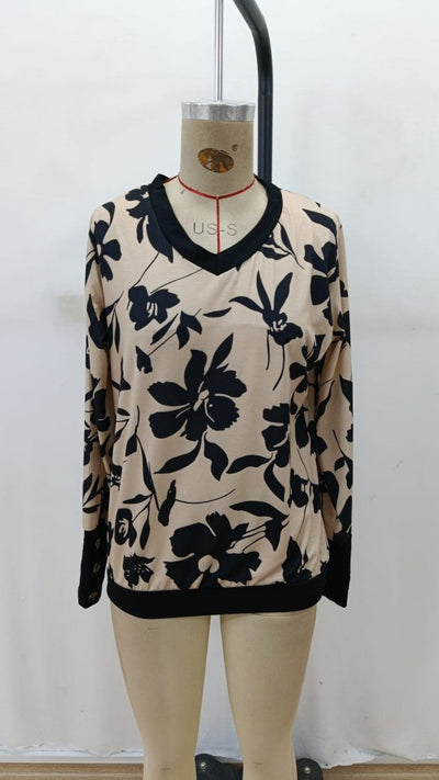 Bluza din bumbac premium pentru femei cu mâneci lungi, gât V, model, 37545