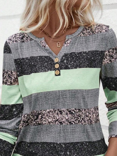Women's Long Sleeve Button-Up Striped Patterned Supreme Blouse, 30797