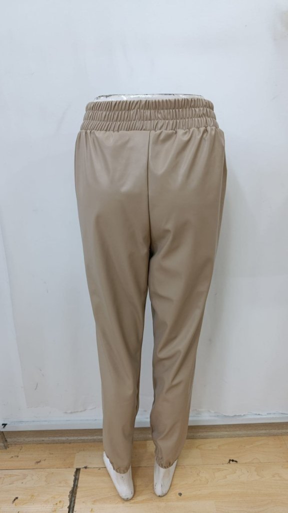 Pantaloni din piele pentru femei, cu talie înaltă, elastic și nasturi în față, 34425