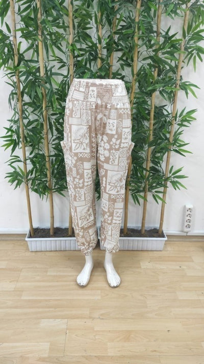 Pantaloni cargo cu model etnic și buzunare pentru femei, 31627