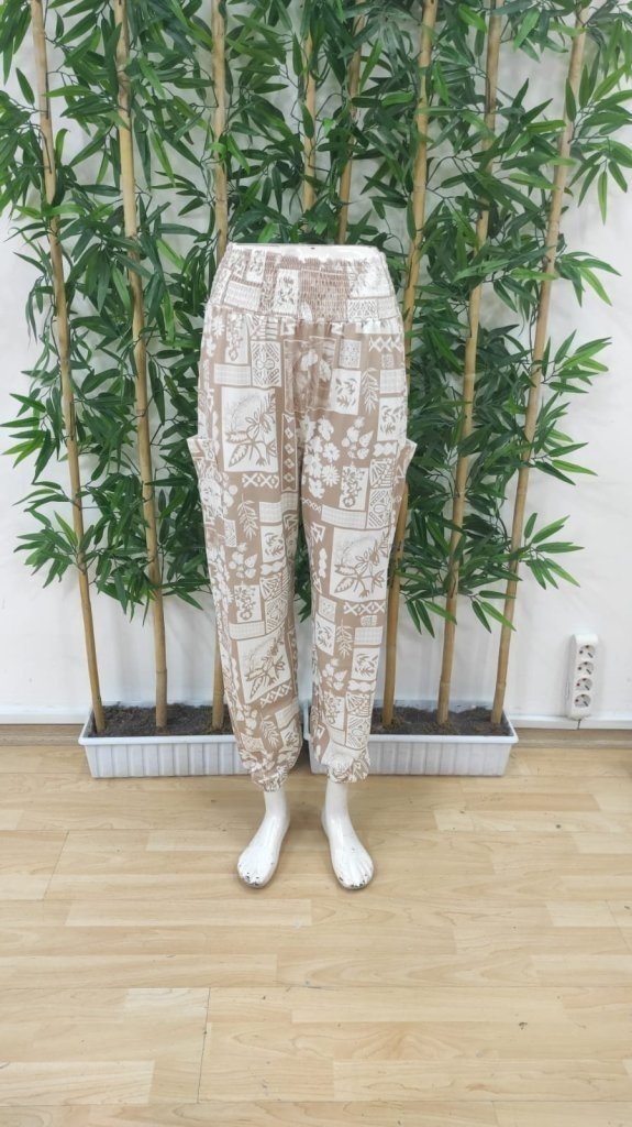 Pantaloni cargo cu model etnic și buzunare pentru femei, 31627