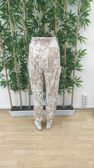 Pantaloni cargo cu model etnic și buzunare pentru femei, 31627