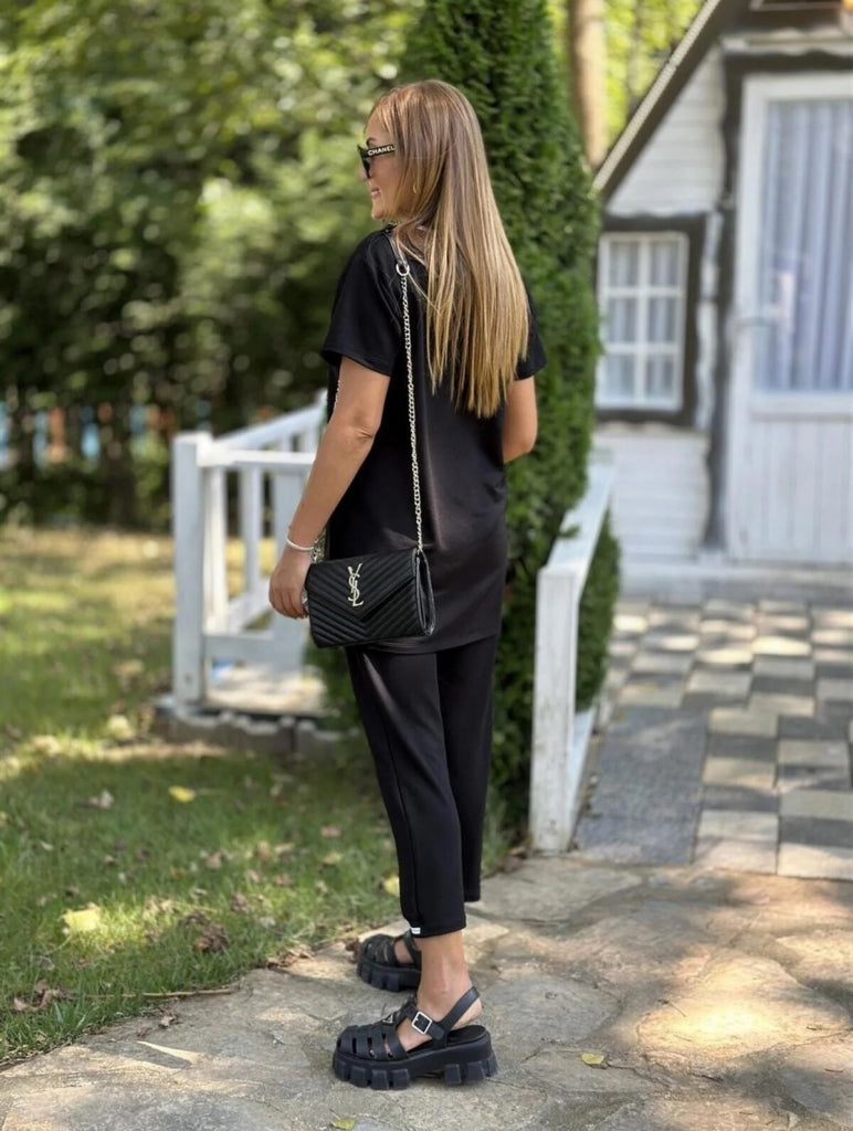 Kadın Kısa Kollu V Yakalı Iki Iplik Bluz Ve Pantolon Ikili Takım, 35789