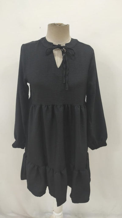 Rochie mini din in cu volane, cu mânecă lungă, cu șireturi, pentru femei, 31466