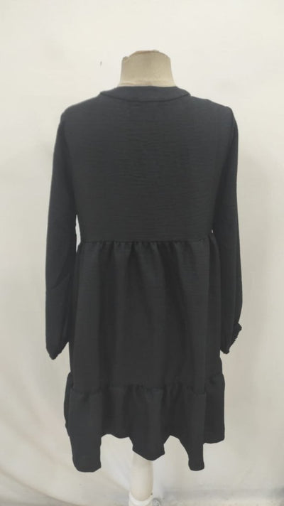 Rochie mini din in cu volane, cu mânecă lungă, cu șireturi, pentru femei, 31466