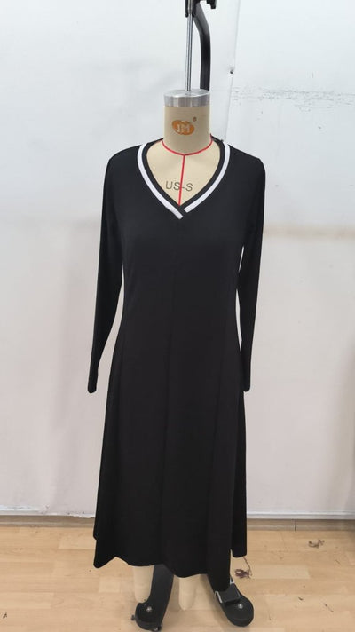 Rochie midi din modal cu mânecă lungă și decolteu în V pentru femei, 29516