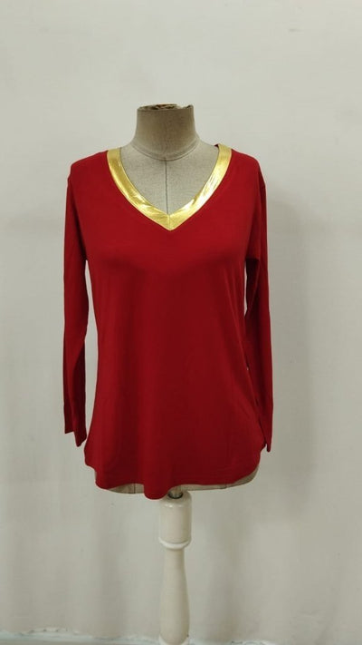 Women's Long Sleeve V-Neck Shimmer Detail Viscose Blouse, 30664