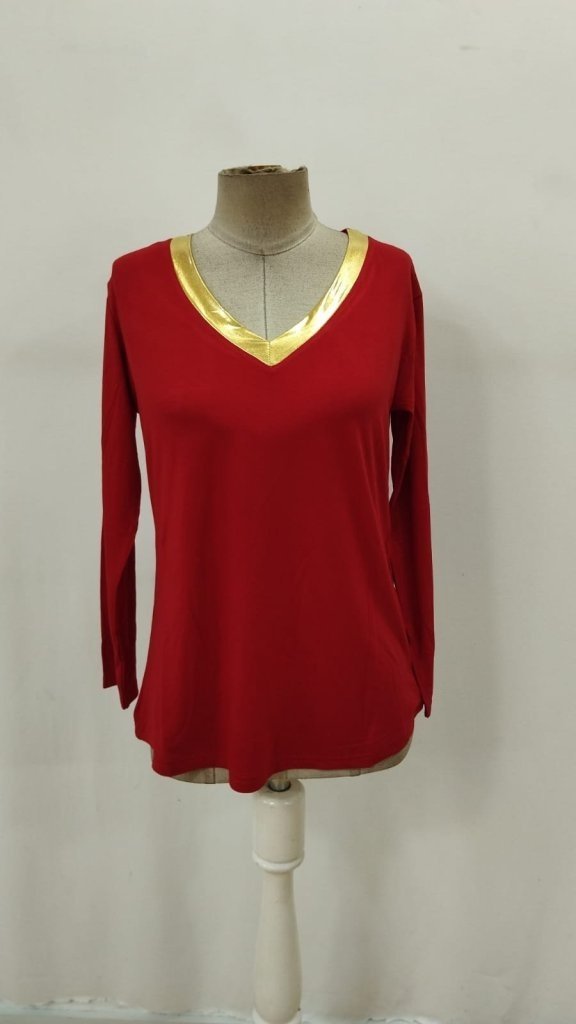 Women's Long Sleeve V-Neck Shimmer Detail Viscose Blouse, 30664