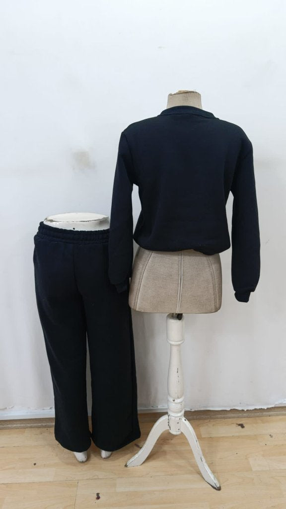 Set două piese damă, bluză cu mânecă lungă, guler rotund, model imprimat, din țesătură plușată cu două fire și pantaloni, 29712