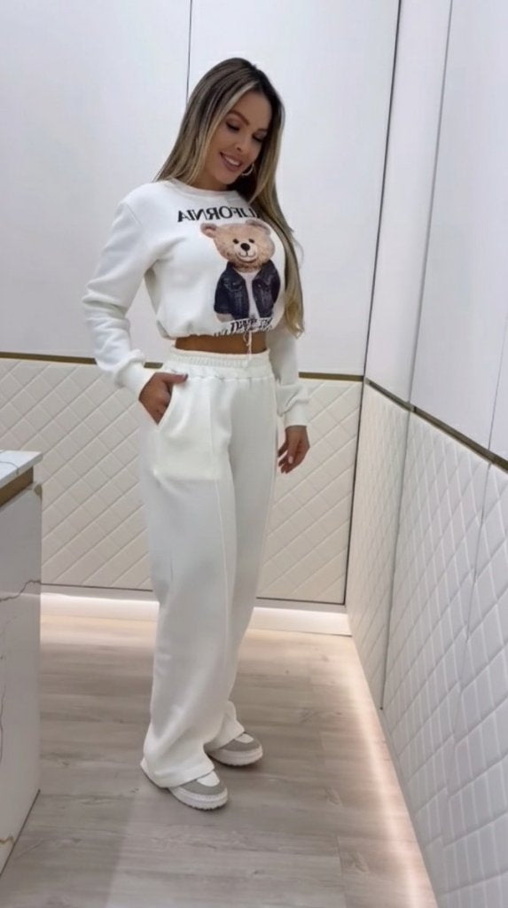 Set două piese damă, bluză șardonată cu mânecă lungă, guler rotund, model imprimat și pantaloni, 29713