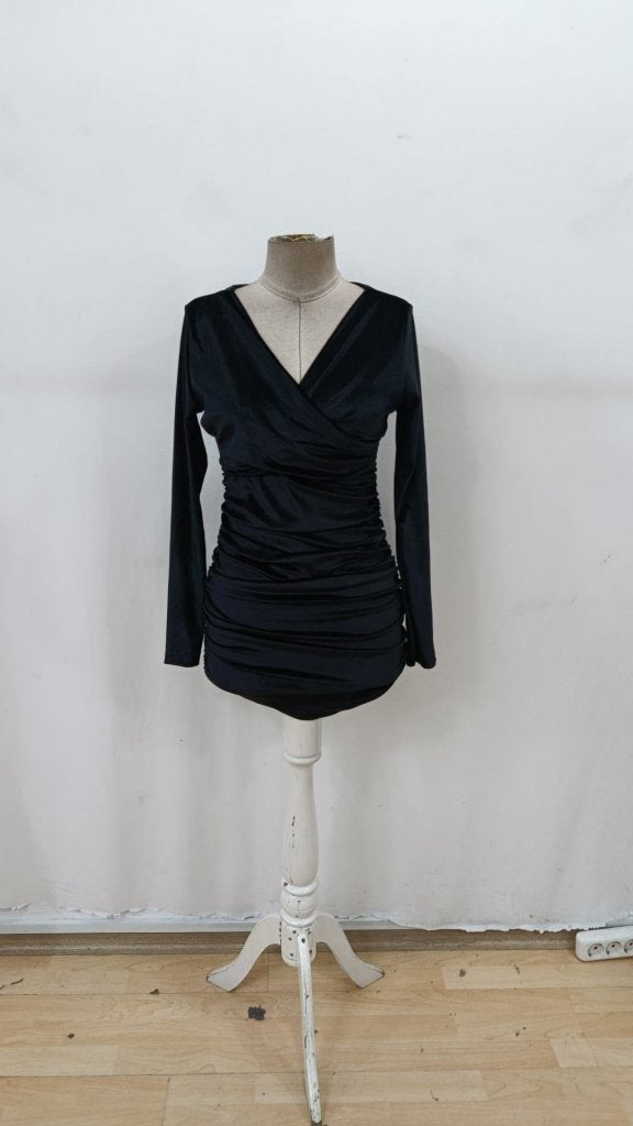 Rochie mini din catifea cu mânecă lungă și decolteu încrucișat pentru femei, 32160
