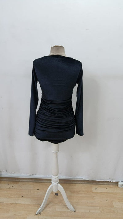 Rochie mini din catifea cu mânecă lungă și decolteu încrucișat pentru femei, 32160