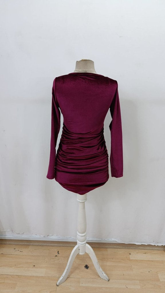 Rochie mini de catifea pentru femei, cu mânecă lungă și decolteu încrucișat, 37784