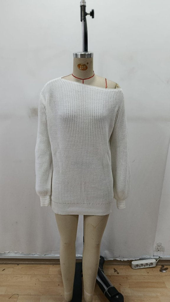 Bluză tricot cu mâneci lungi, gol la un singur umăr, detaliu, 29960